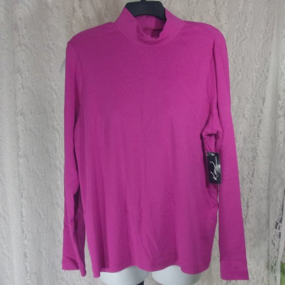 Kim Rogers Tops - Mock Neck Turtleneck Knit Top  Fuchsia Pink